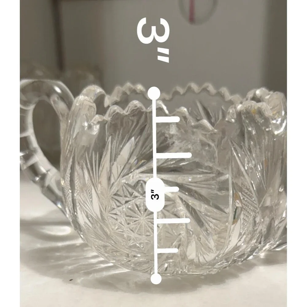 Vintage Cut Crystal Sugar & Creamer Set Scalloped Rim Cut Glass mid century